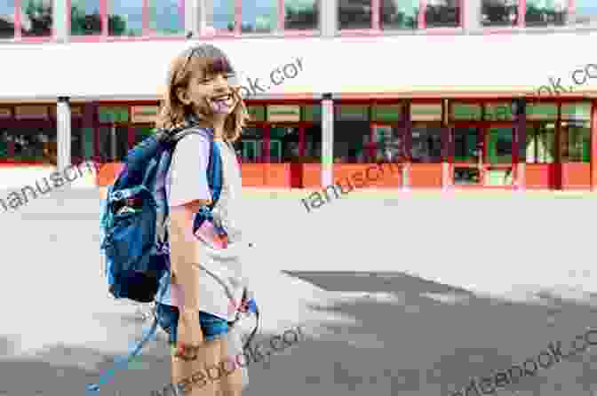 A Young Girl, Hannah, Stands In Front Of A School Building With A Backpack On Her Shoulders, Looking Both Excited And Nervous. Hannah Starts School (Hannah Out West 5)