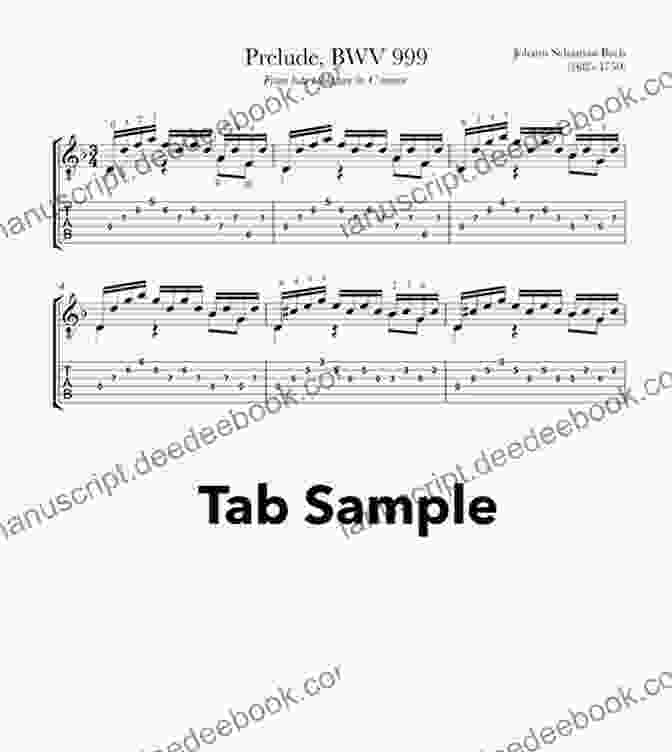 Musical Score Of Prelude In D Minor By Bach Transcribed For Guitar Renaissance For Guitar: Masters In TAB: Easy To Intermediate Lute Solos Transcribed For Guitar